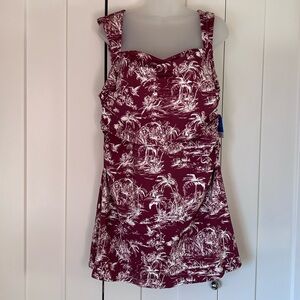 New Creora swimsuit dress burgundy island print 18